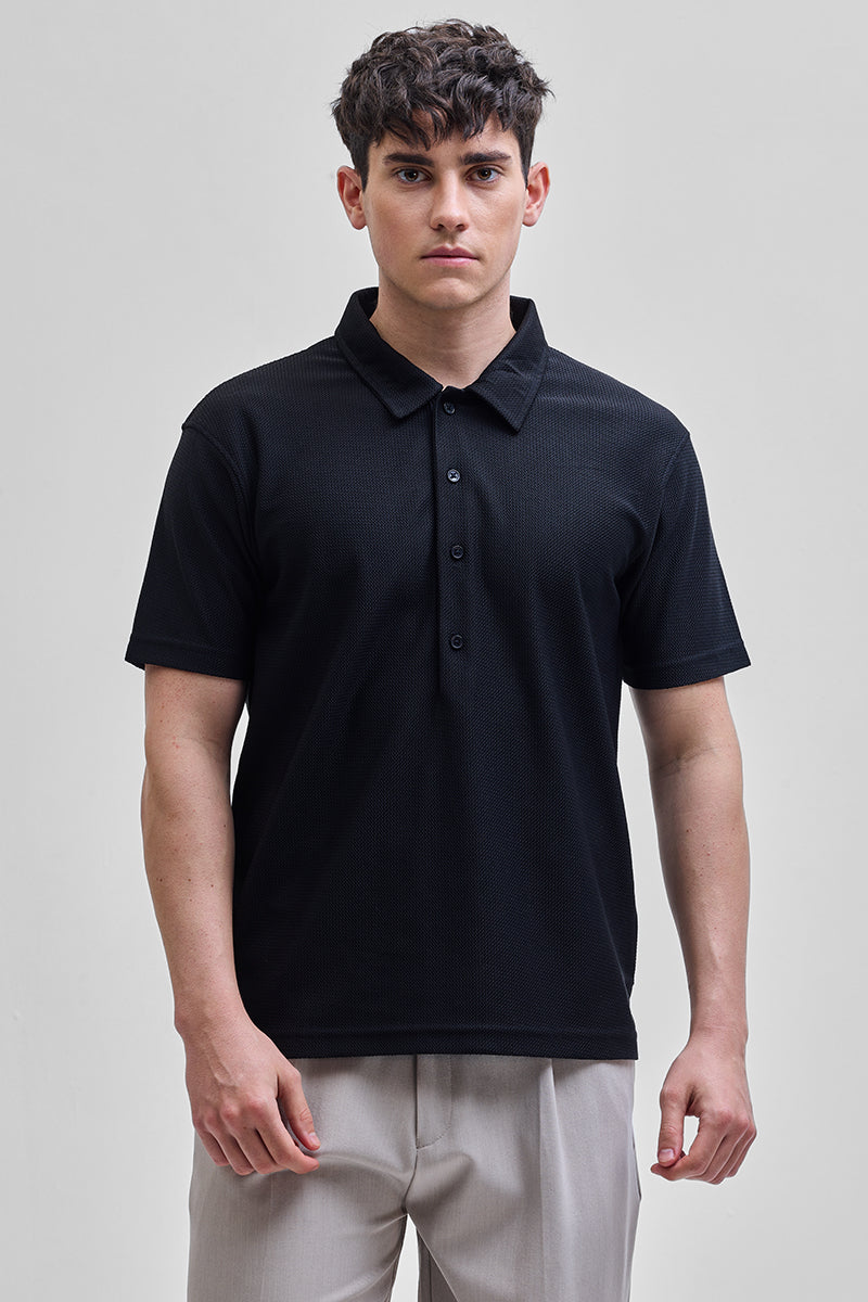 Black Textured Polo T-Shirt