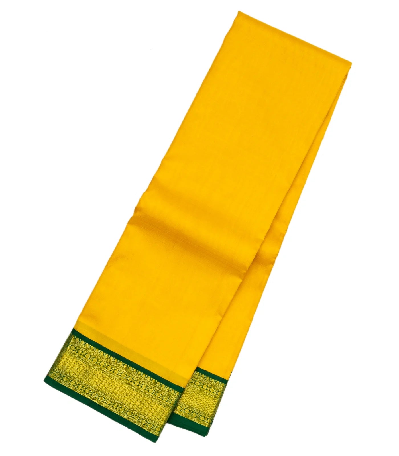 Lemon Yellow Handloom Kanchipuram Korvai Silk Saree With Green Border