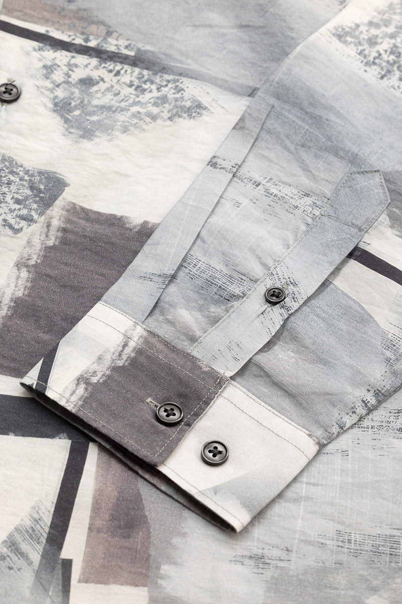 Light Grey Abstract Mandarin Shirt
