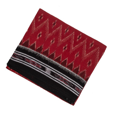 Crimson Handwoven Orissa Cotton Saree With Tie & Dye Floral Motifs