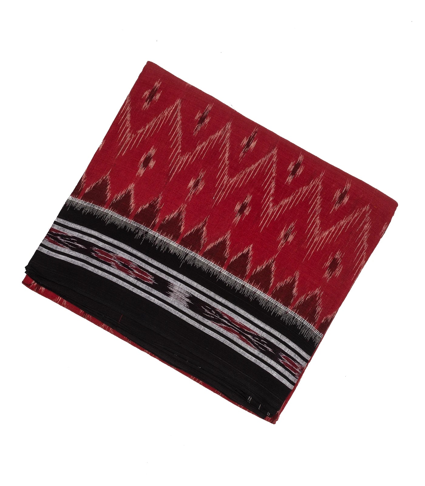 Crimson Handwoven Orissa Cotton Saree With Tie & Dye Floral Motifs