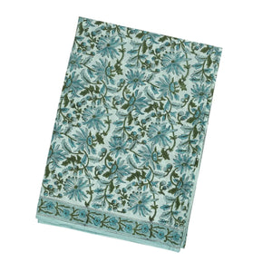 Turquoise Jaipur Cotton Saree With With Sanganeer style printed floral motifs