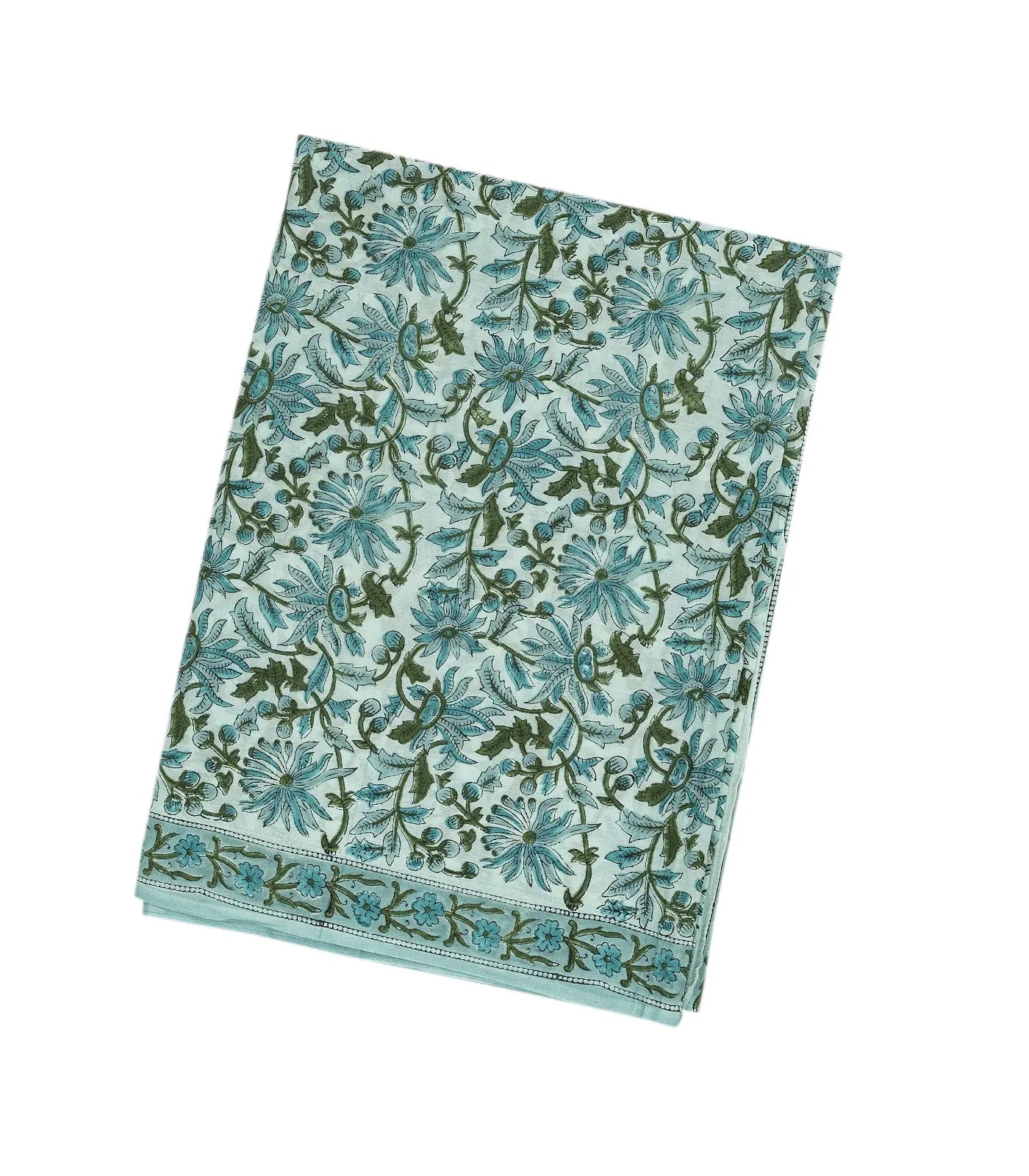 Turquoise Jaipur Cotton Saree With With Sanganeer style printed floral motifs