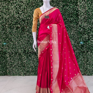 Cherry Red Pure Banarasi Handloom Katan Silk Saree