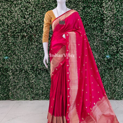 Cherry Red Pure Banarasi Handloom Katan Silk Saree