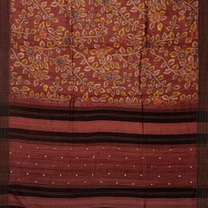 Dusty Pink Handloom Tussar Silk Saree Printed With Floral Vine Motifs-Dusty Pink