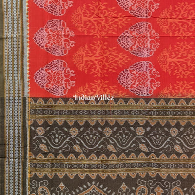 Orange Tree Theme Pure Sambalpuri Ikat Cotton Saree