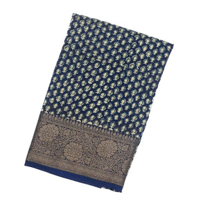 Navy Blue Woven Chanderi Cotton Saree With Printed Small Motifs