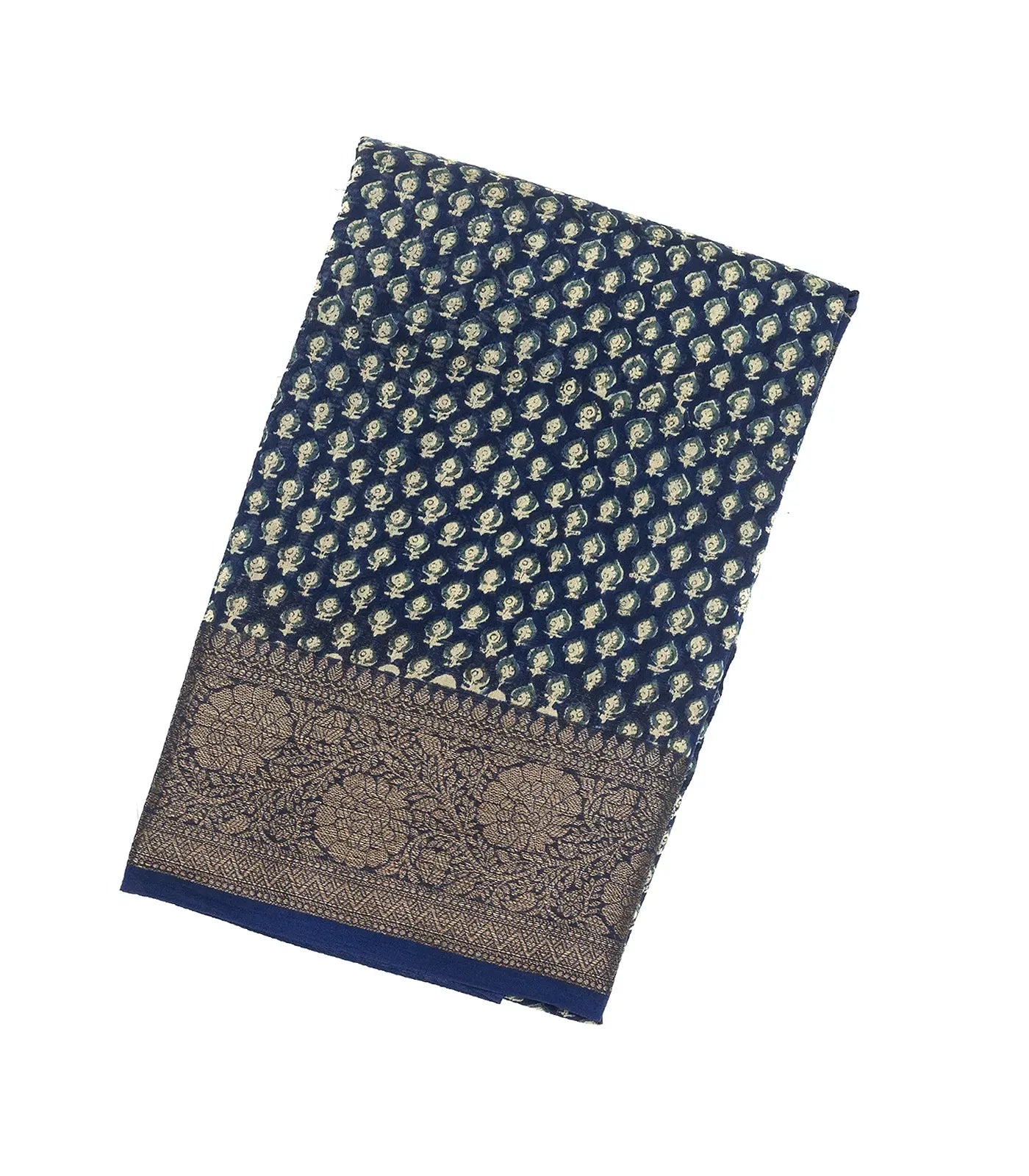 Navy Blue Woven Chanderi Cotton Saree With Printed Small Motifs