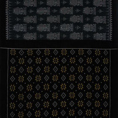 Black Handloom Orissa Cotton Saree With Tie & Dye Floral Motifs