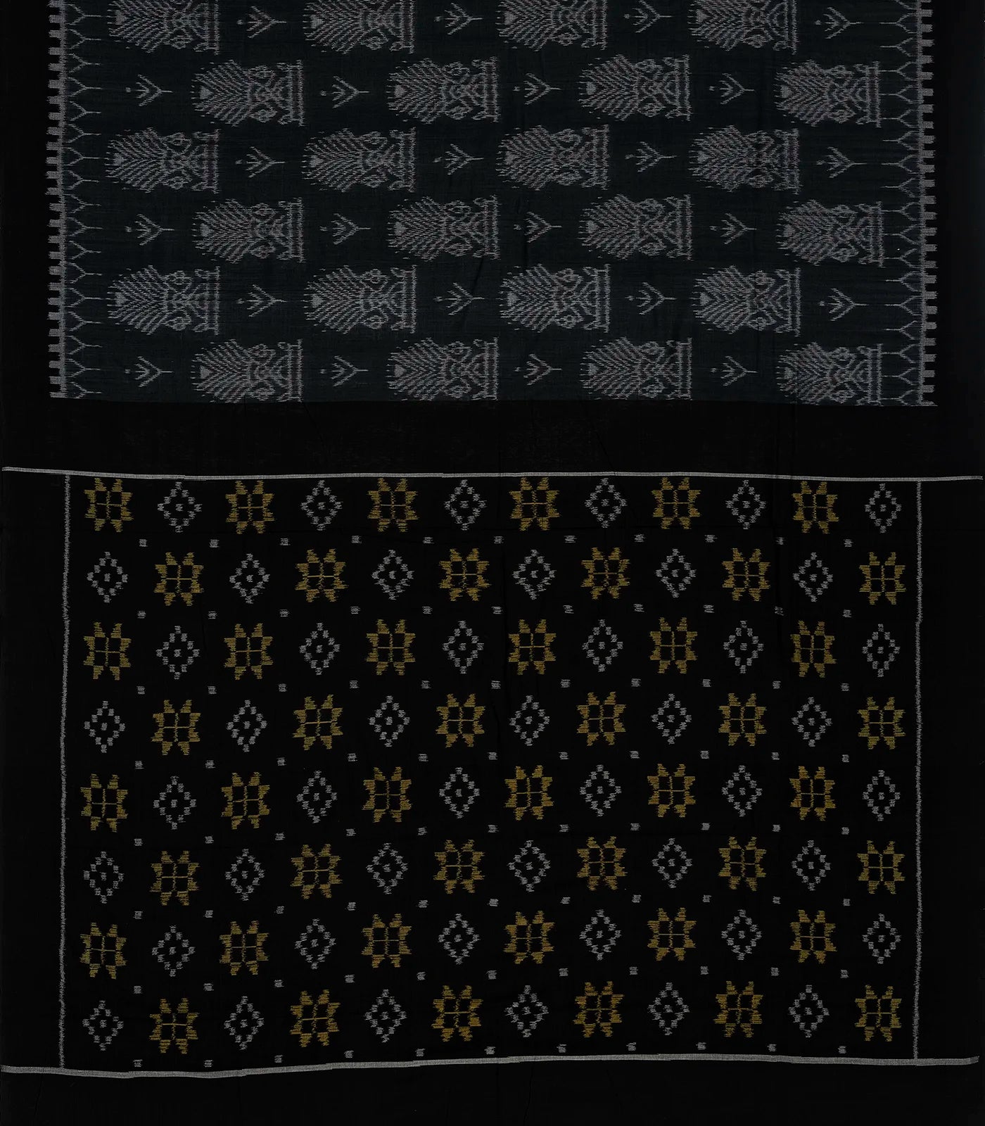 Black Handloom Orissa Cotton Saree With Tie & Dye Floral Motifs
