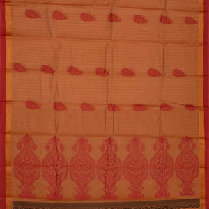 Rust Handloom Rasipuram Cotton Saree With Stripes & Buttas