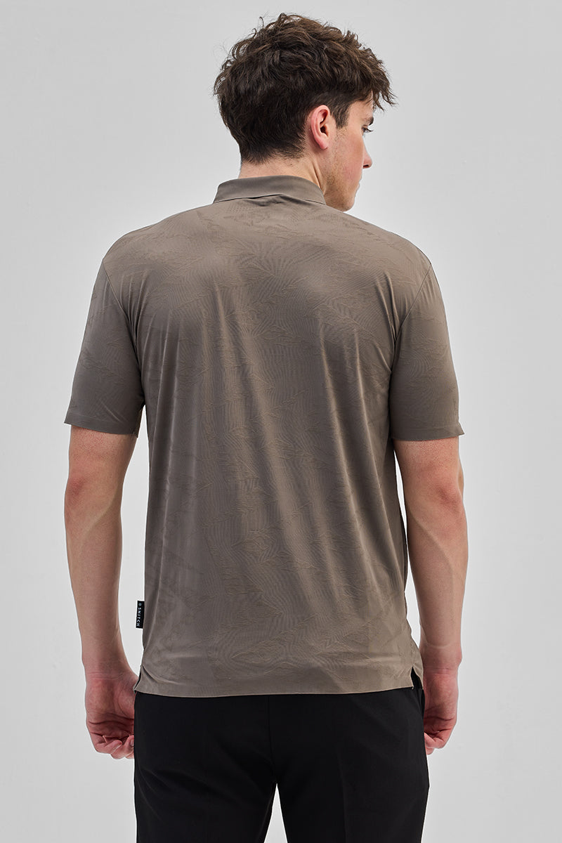 Grey Textured Stitchless Polo T-Shirt