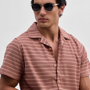 Peach Textured Stripes Shirt