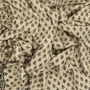 Off White Woven Jaipur Cotton Saree Printed With Black Flower Motifs