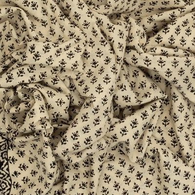 Off White Woven Jaipur Cotton Saree Printed With Black Flower Motifs