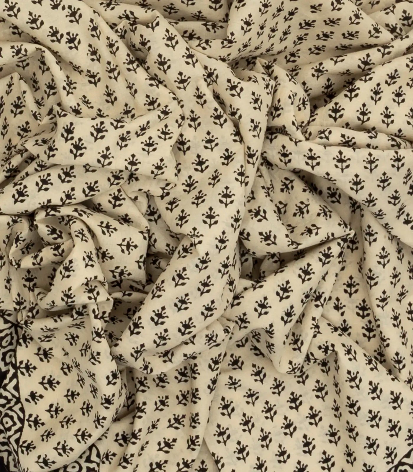 Off White Woven Jaipur Cotton Saree Printed With Black Flower Motifs