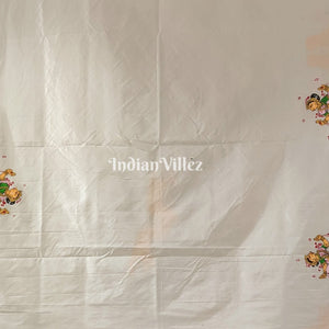 White Nartaki Mudra Hand-painted Pattachitra Saree