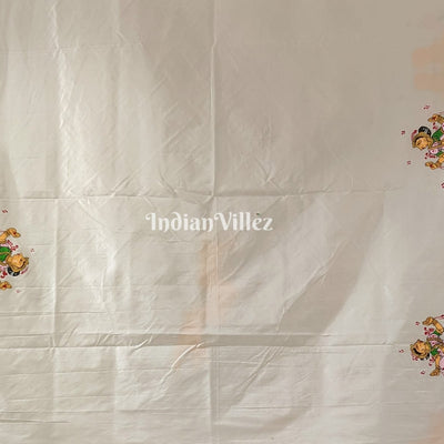 White Nartaki Mudra Hand-painted Pattachitra Saree