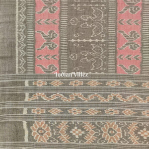 Pink Grey Odisha Ikat Pure Sambalpuri Cotton Saree