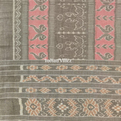 Pink Grey Odisha Ikat Pure Sambalpuri Cotton Saree