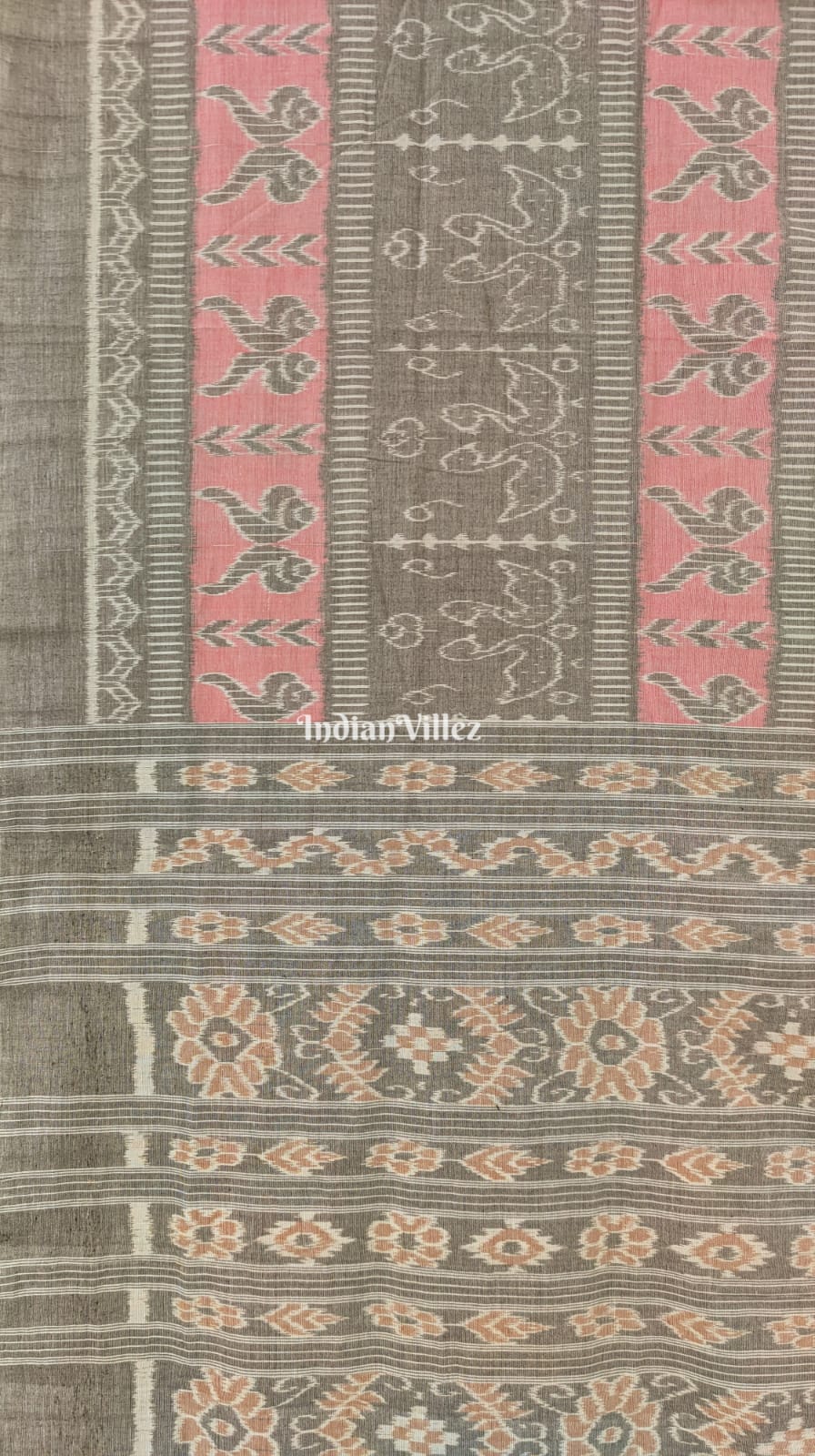 Pink Grey Odisha Ikat Pure Sambalpuri Cotton Saree