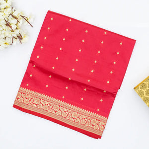 Pink woven Banarasi Silk Saree With Floral Motifs