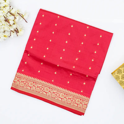 Pink woven Banarasi Silk Saree With Floral Motifs