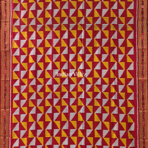 Maroon Yellow White Odisha Ikat Khandua Silk Saree