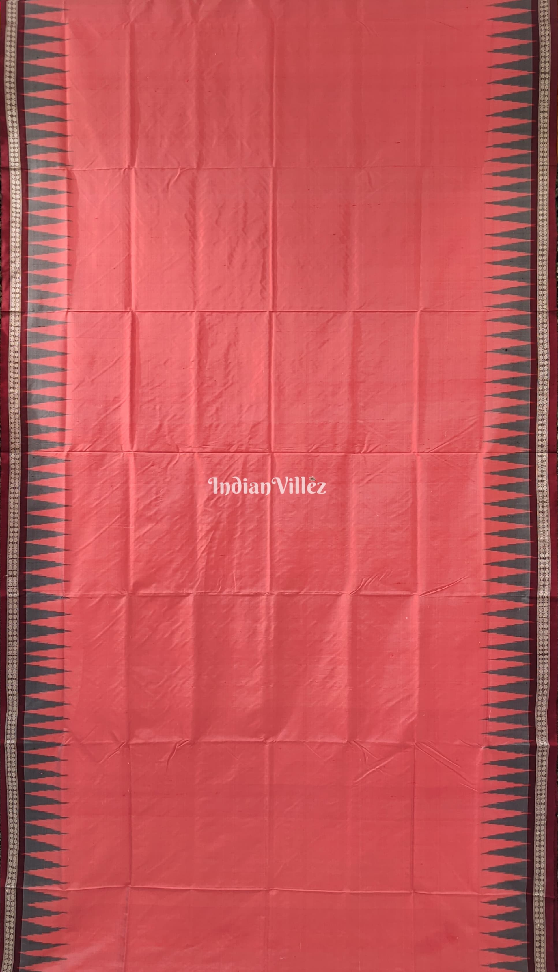 Peach Orange Sambalpuri Bomkai Silk Saree with Varnamala Anchal