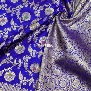 Violet Floral Design Pure Banarasi Katan Saree