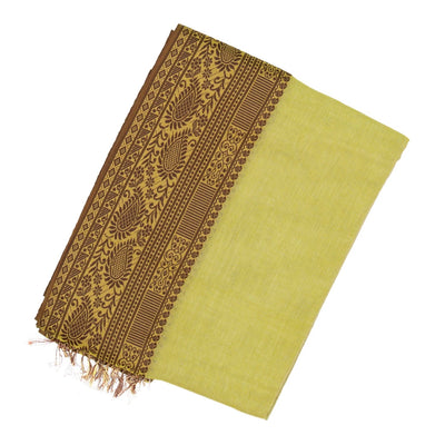 Cardamom Green Bengal Cotton Saree With Mango Motifs  In Border