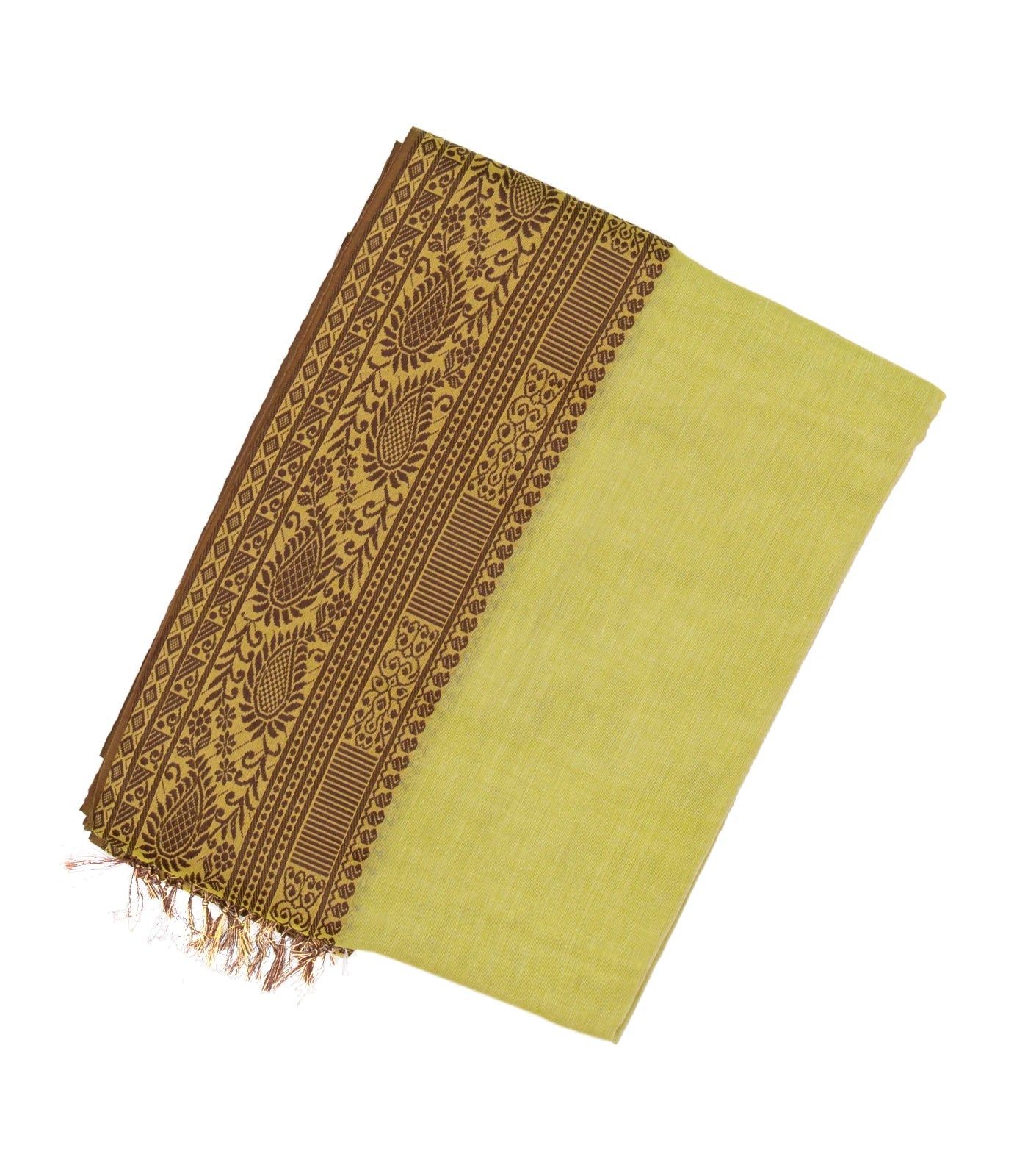 Cardamom Green Bengal Cotton Saree With Mango Motifs  In Border