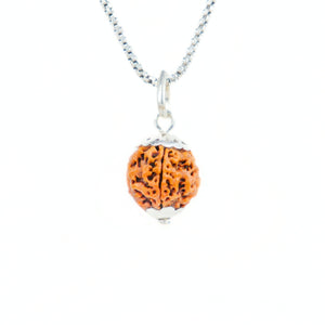 Silver Capping 5 Mukhi Rudraksha Pendant With Chain  ( Nepali )