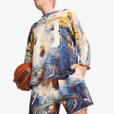 PUMA | X DYLAN EXHIBIT PRINTED TERRY SHORT { VIVID BLUE