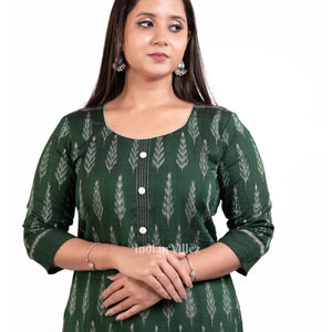 Sea Green Sambalpuri Odisha Ikat Designer Cotton Kurti for Women
