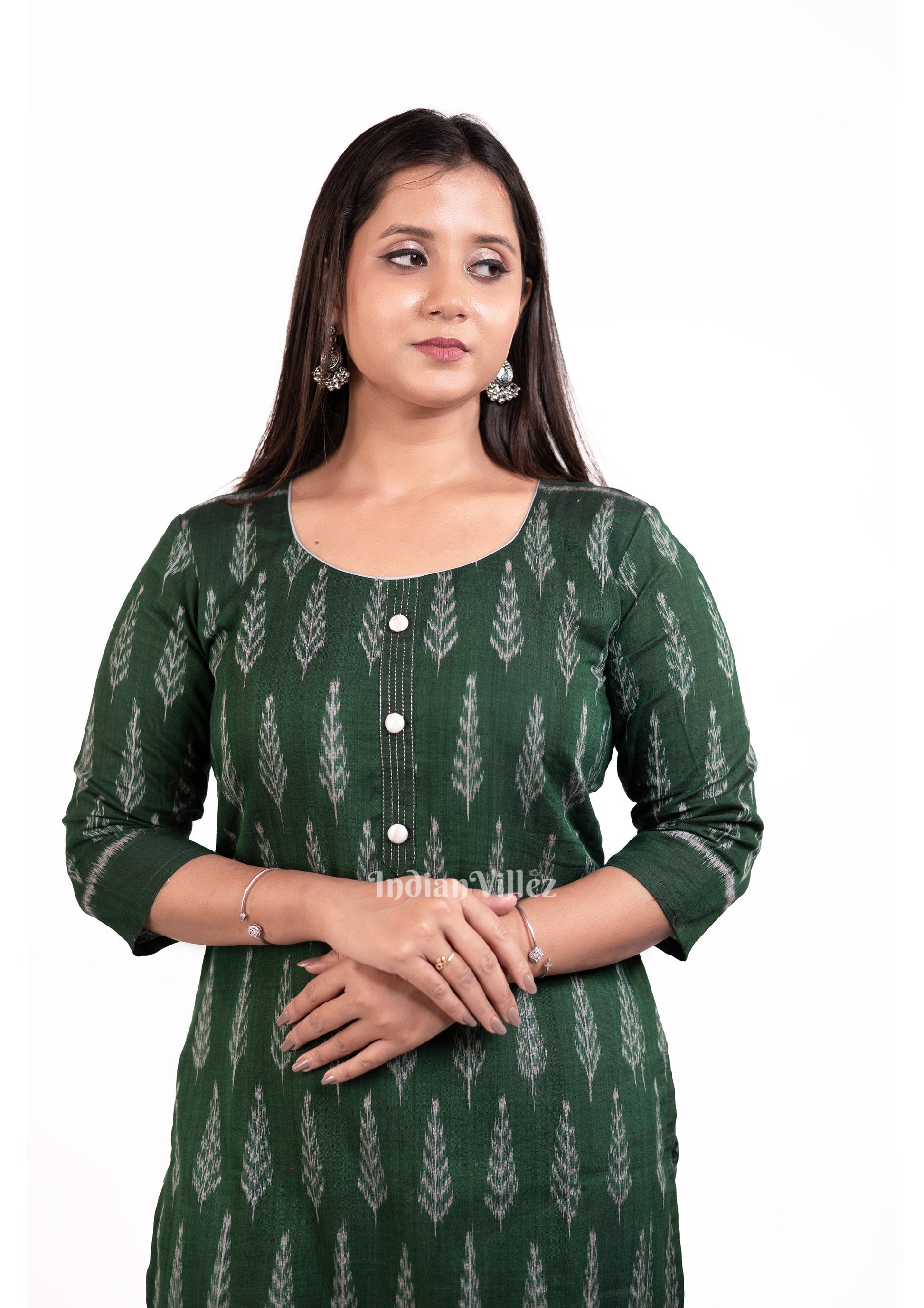 Sea Green Sambalpuri Odisha Ikat Designer Cotton Kurti for Women