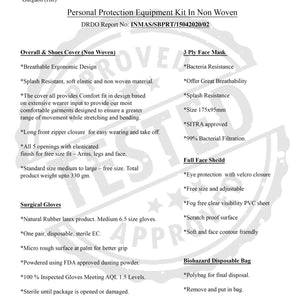 60 GSM Personal Protective Equipment Kit-Taffeta with Seam Tape for Housekeeping & Courier