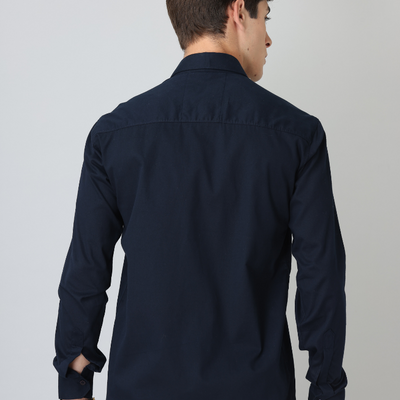 Frankshirt Navy Blue Solid Tailored Fit Cotton Casual Shirt for Man