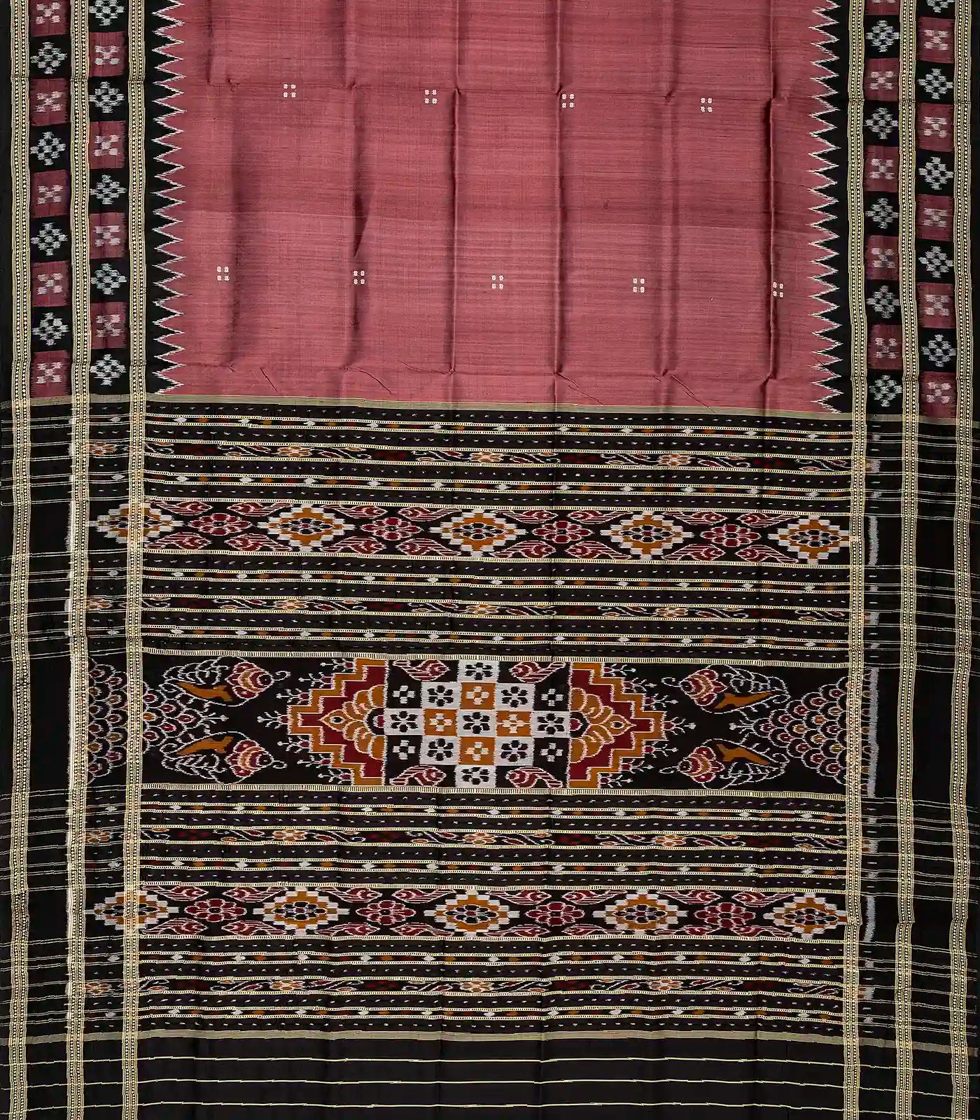 Chestnut Pink Handloom Orissa Silk Saree With Button Buttas