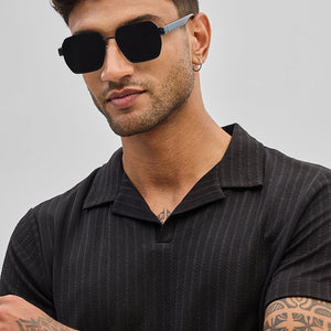 Black Textured Cuban T-Shirt