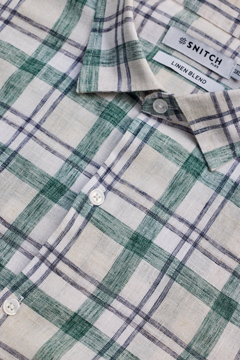Green Checks Linen Blend Shirt