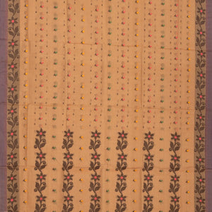 Brown Bengal Cotton Saree With Floral Motifs
