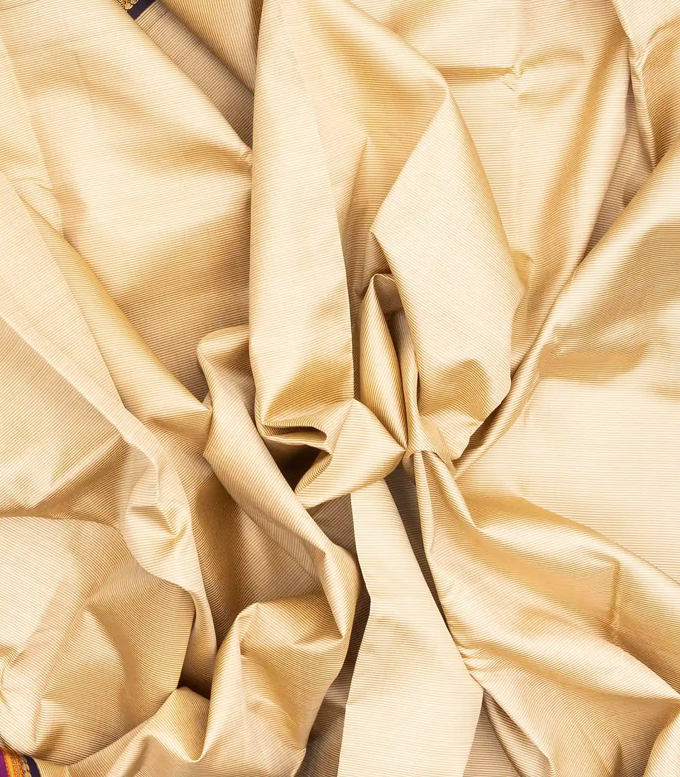 Cream Handloom Kanchipuram Korvai Silk Saree With Stripes