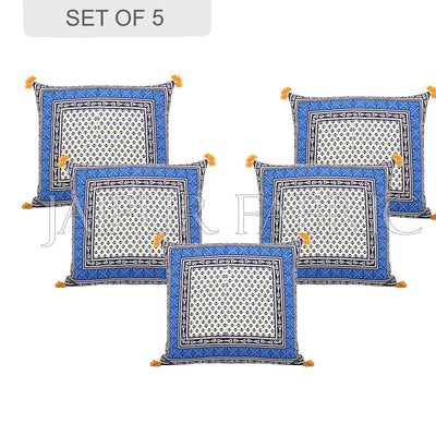 Blue Jaipuri Block Print Cotton Cushion Cover