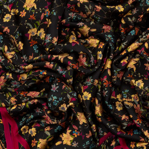 Black Woven Digital Printed Satin Silk Saree With Floral Motifs