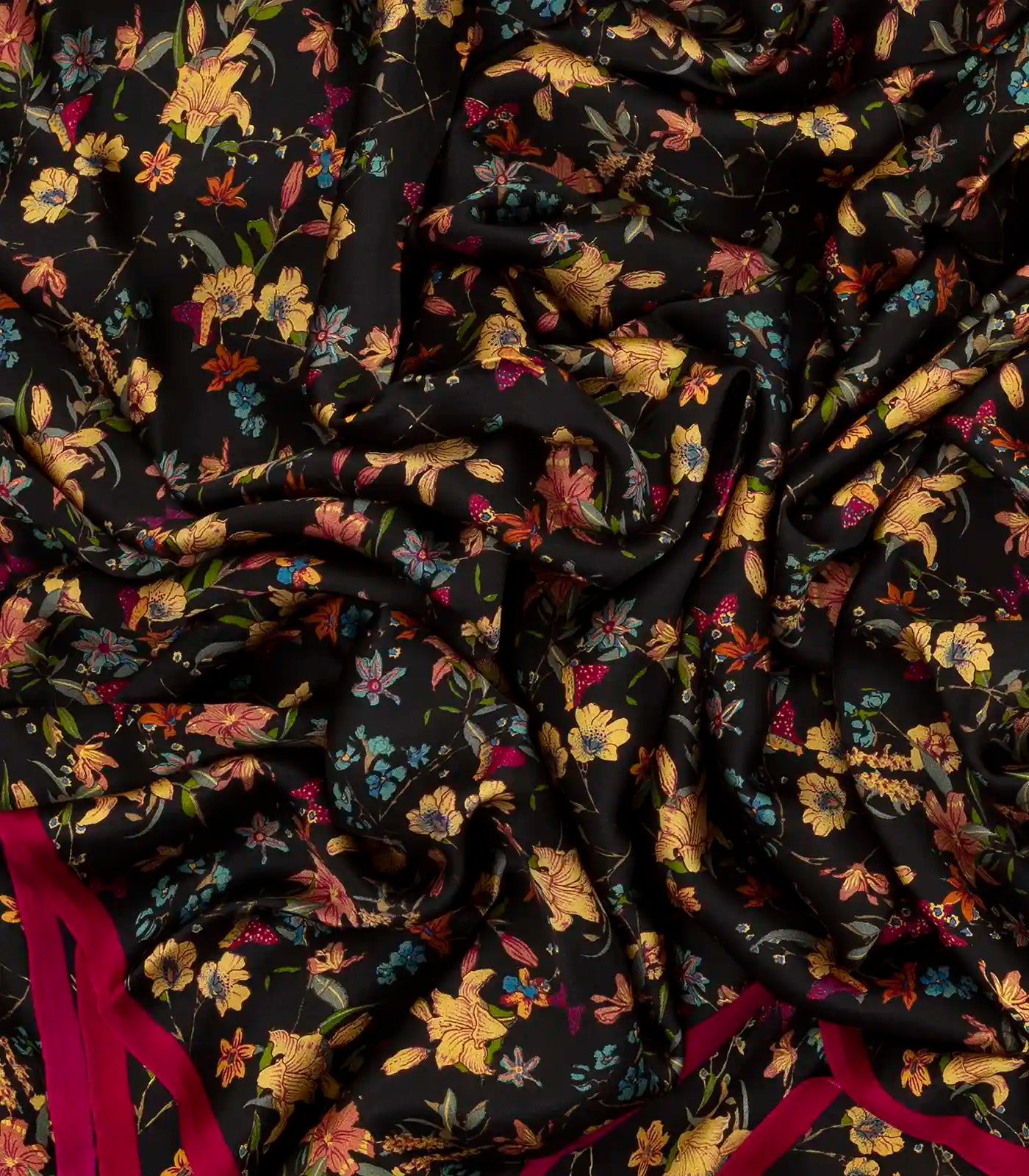 Black Woven Digital Printed Satin Silk Saree With Floral Motifs