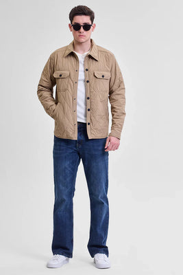 Beige Double Pocket Relaxed Fit Jacket
