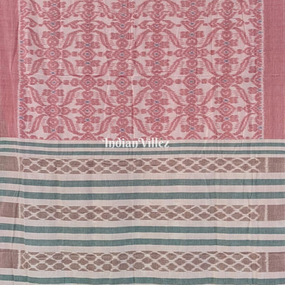 Blush Pink White Sambalpuri Cotton Saree