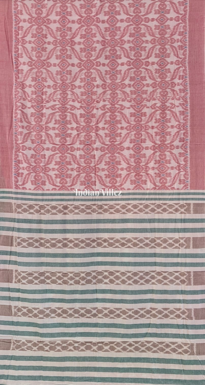 Blush Pink White Sambalpuri Cotton Saree